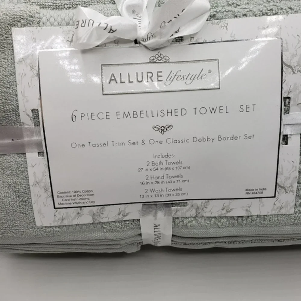 Allure Lifestyle Jacquard Tasseled Towel Set 6-Piece - Silver Sage
